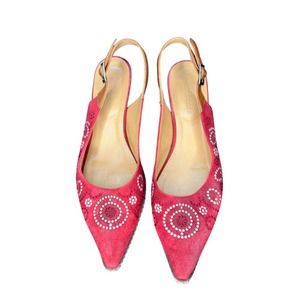 Sundance Minette Red Embroidered Pointed Toe Slingback Heels Size 40